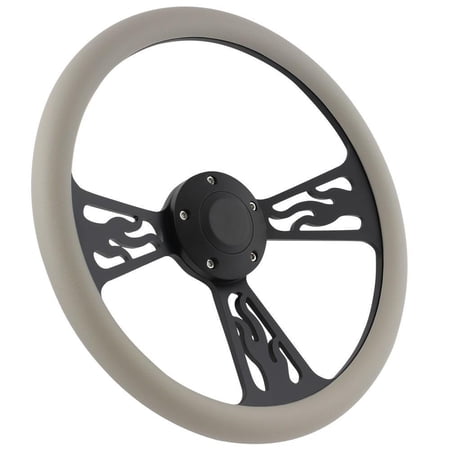 58-60 Ford Thunderbird 14 Inch Black Flame 5 Hole Steering Wheel Grey Half Wrap