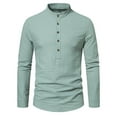 thumbnail image 2 of Mens Slim-Fit Shirts Business Casual Long Sleeve T-Shirts Button Stand Collared Pullover Stripe Printed Breathable Office Work Tees Tops, 2 of 8