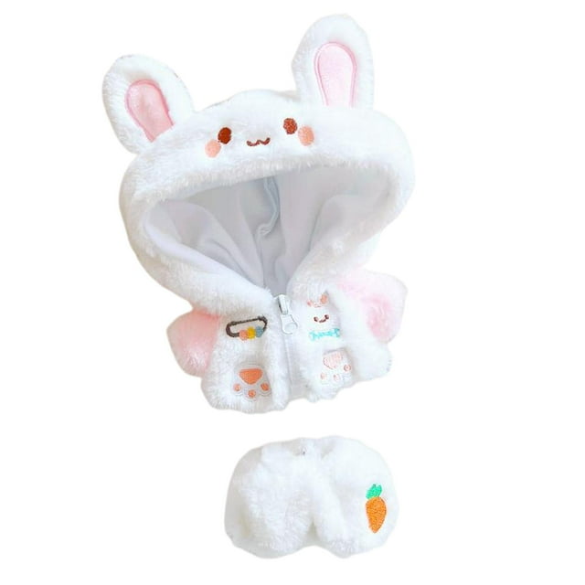 Poupée de 7,8 Pouces Habiller Manteau à Fermeture Éclair Pantalon Ensemble Vêtements de Poupée Changeant, Mode Poupée Vêtements en Peluche pour Poupée, Rabbit