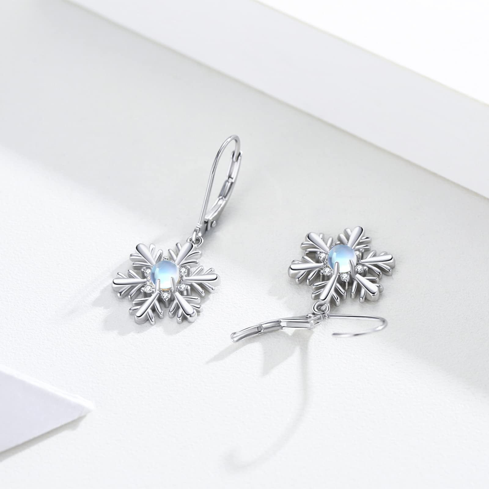 Midir&Etain Snowflake Earrings Moonstone 18K White Glod Plated Christmas Snowflake Best Jewelry Gift Christmas Birthday Day Gift For Her/Wife/Mom
