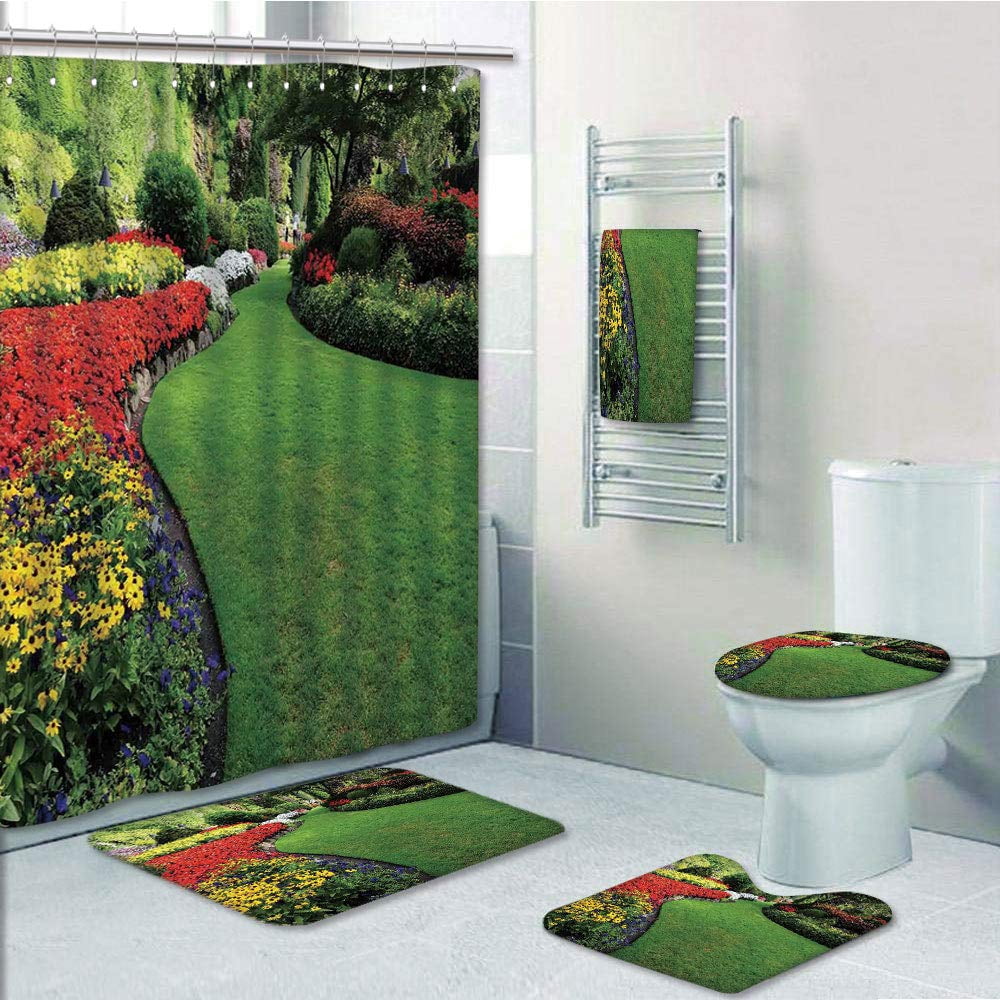 PRTAU Curvy Border of Grasses Flower Beds in Formal Garden Summer Days