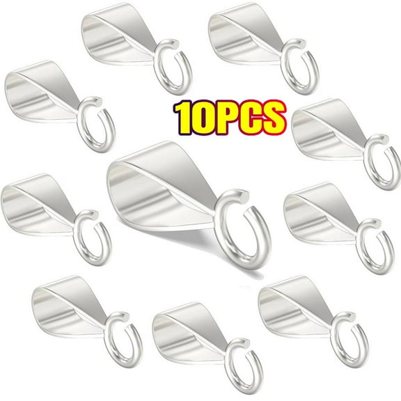 10 PCS Sterling Silver Slider Pendant Clasp for Necklace with Open Loop, Easy Bails for Jewelry Making, Charm Clasp Connector