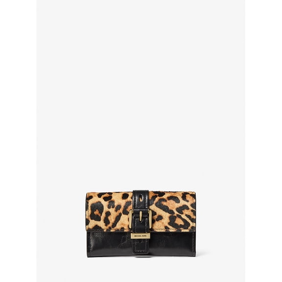 Michael Kors Nolita Medium Leopard Print Calf Hair and Leather Tri-Fold Wallet - MariGold
