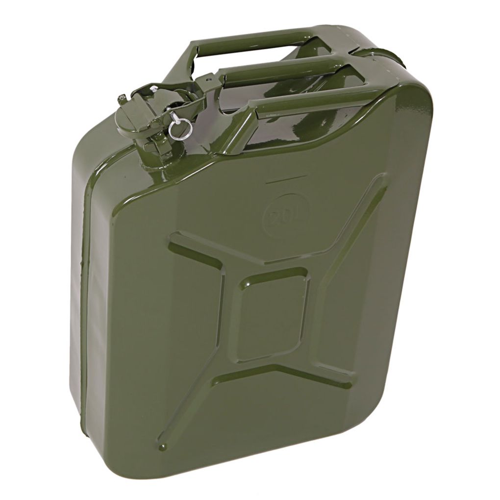 Portable 5 Gallon Petrol Jerry Can with Spout, 20L 0.6mm Cold Rolled Steel Gasoline Fuel Container Caddy Tank, for Emergency Backup (Red)