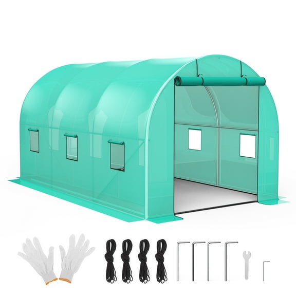Yiwa 13'x8'x7' Portable Greenhouse with Thickened PE Cover & Roll-up Zipper Door - Walk-in Tunnels for Seedlings, Flowers