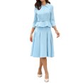 thumbnail image 2 of INSPIRE CHICBusiness Skirt Suit Sets for Women's 2 Piece Outfits Office 3/4 Sleeve Blazer Jacket Pleated Skirts XS Sky Blue, 2 of 6