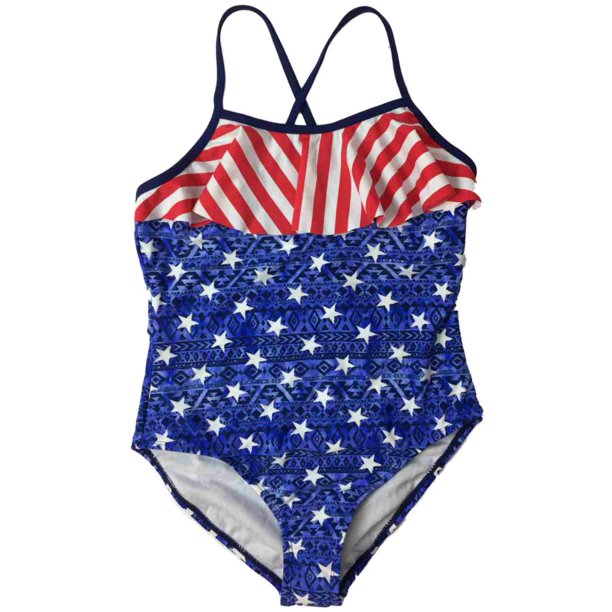 Girls Red White Blue American Flag Swimming Suit Tribal Print One Piece Size 14 Walmart Com