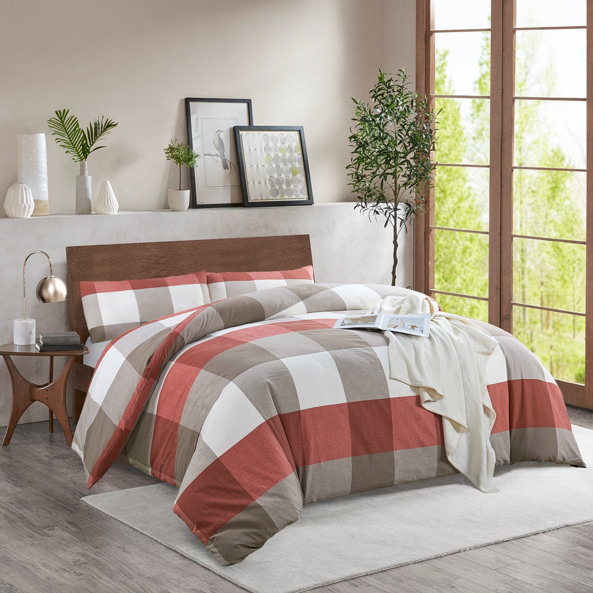 Home Soft Things 3 Piece Washed Cotton Duvet Set - Buffalo - Cherry - King (102" x 90")