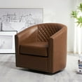 thumbnail image 5 of 29" Wide Tufted Faux Leather Swivel Barrel Chair, PU Leather Modern Upholstered Accent Chairs with Nailhead Trim, Small Armchair for Living Room Bedroom, Brown, 5 of 13