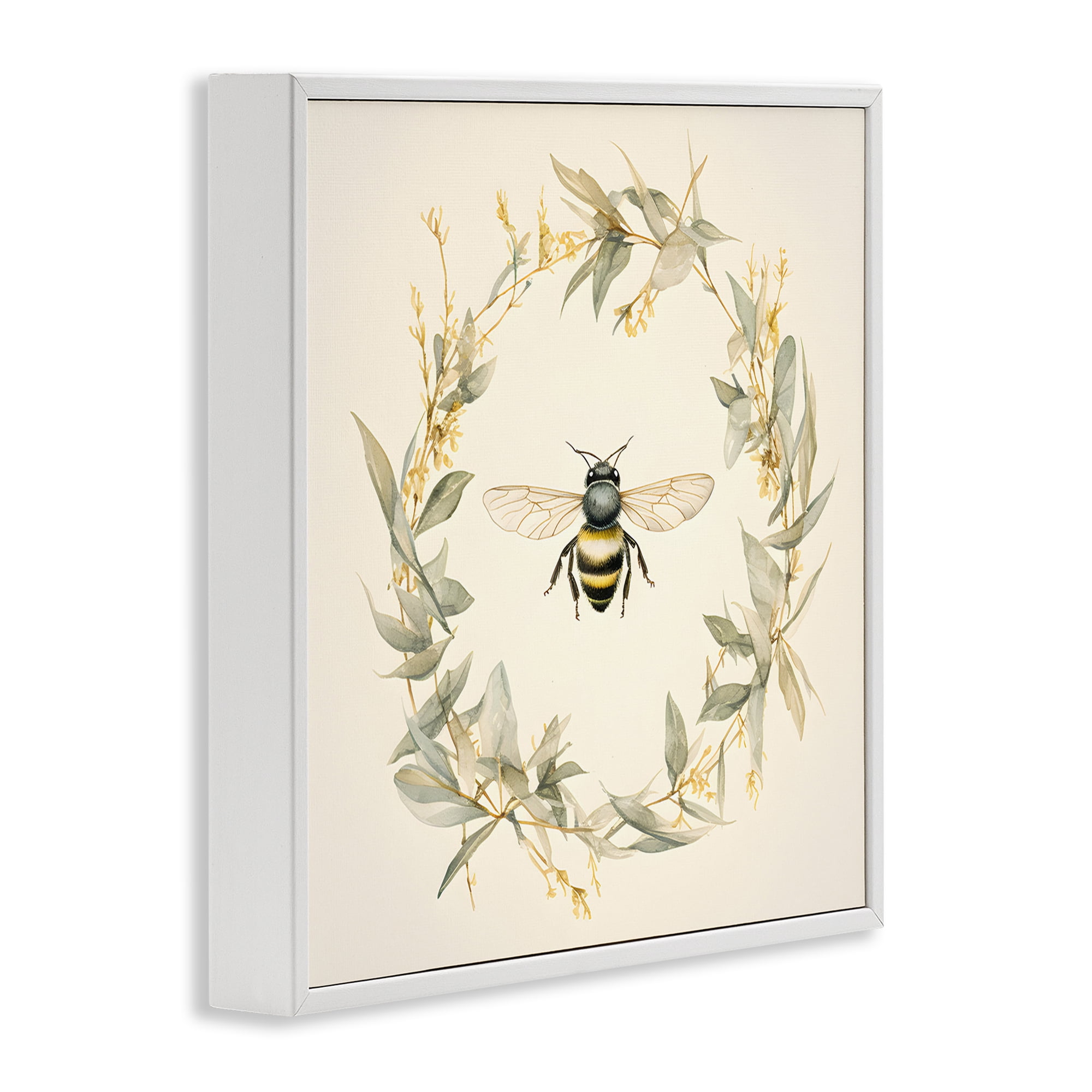 Stupell Industries Soft Bee Wreath Animals & Insects Painting White Framed Art Print Wall Art, 17 x 17