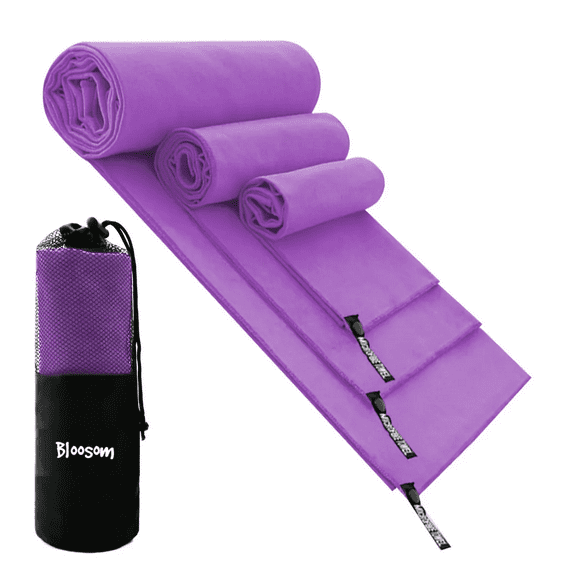 Set 3pz Toalla Bloosom  De Microfibra Secado Rápido Toalla Deportiva Gym Violeta