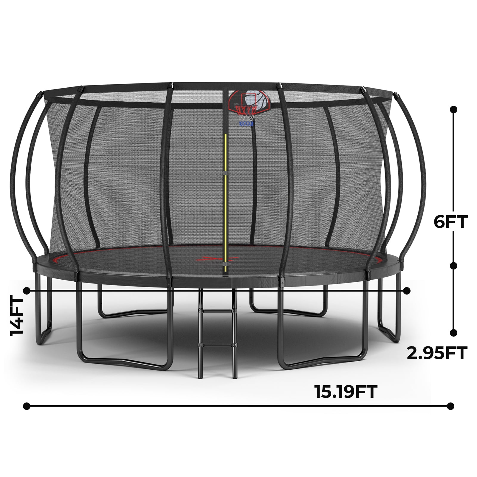 Alvantor 14Ft Trampoline for Kids & Adults, Pumpkin Trampoline with Enclosure Net and Ladder for Backyard Black Red