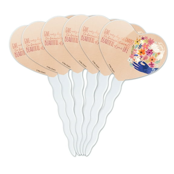 Give Everyday Beautiful Life Flowers Bird Heart Love Cupcake Picks Toppers Decoration Set of 6
