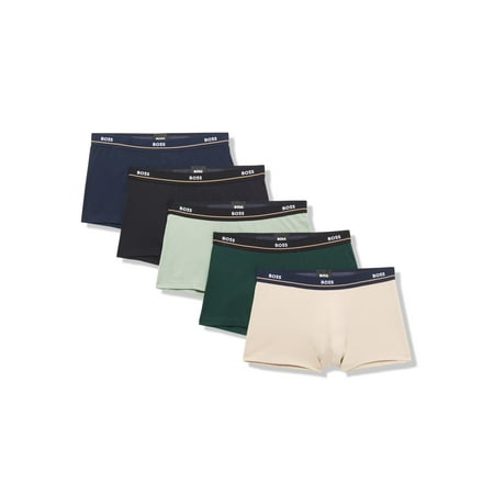 BOSS 5 Pack Bold Logo Cotton Stretch Trunks, navy/cream/seafoam green/pinetree green/black, L