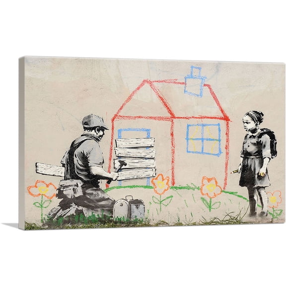 ARTCANVAS Crayon House Foreclosure Canvas Art Print by Banksy - Size: 26" x 18" (0.75" Deep)