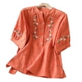 thumbnail image 3 of IUYRTFE Women's Short Sleeve Floral Embroidered Blouse Split Neck Button Up Summer Casual Tunic Top, 3 of 8