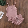 thumbnail image 3 of Douhoow 2PCS Summer Baby Girls Clothes Set Solid Knitted Suspender Jumpsuit + Shorts, 3 of 7
