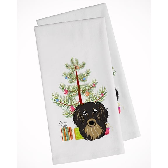 Carolines Treasures BB1585WTKT Christmas Tree and Longhair Black and Tan Dachshund White Kitchen Towel Set of 2 Dish
