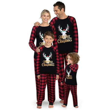 

Yinyinxull Matching Christmas Pajamas Set for Family Women Men Kids Baby Pjs Red Plaid Reindeer Xmas Clothes