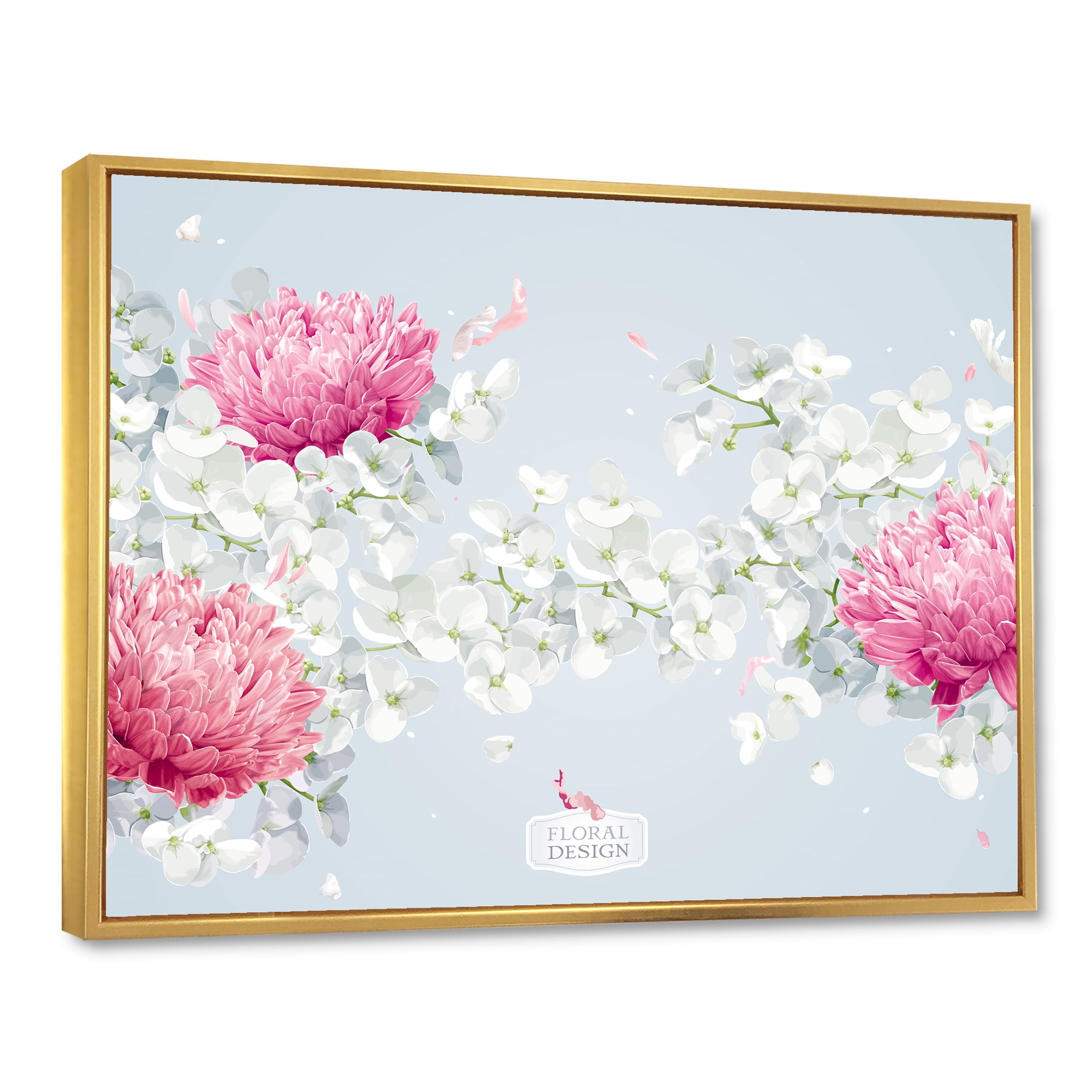 Designart 'Apple Blossom and Chrysanthemums' Traditional Framed Canvas Wall Art Print