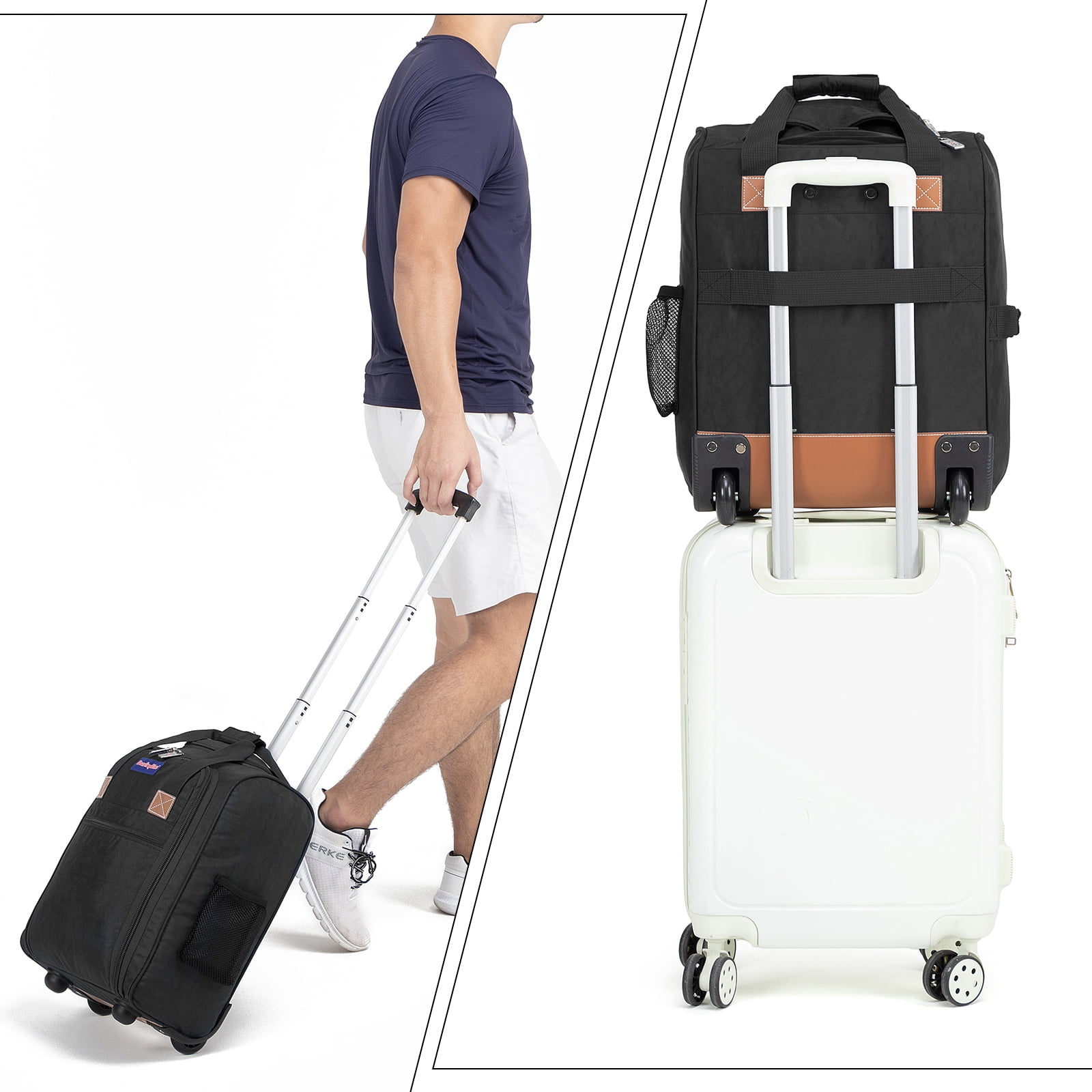 17X13X8 Inches Personal item Rolling Under Seat Duffel Bag for JetBlue Allegiant, Spirit Airlines. (Black)