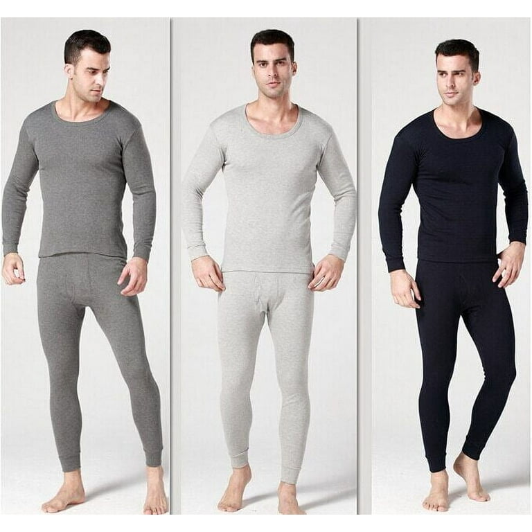 100% Cotton Men Winter Thermal Fleece Lined Long Johns Top Bottom Underwear  Set