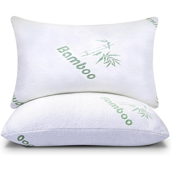Memory Foam Pillows Queen Size Set of 2 - Cooling Bed Pillows for Sleeping - Back, Stomach, Side Sleeper Soft, Comfy Cool Shredded - 2 Pack, Rayon Derived from Bamboo