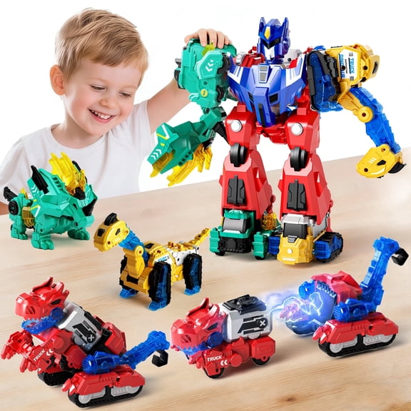 Dimoarch Magnetic Dinosaur Transforming Robot Toys for Boys Girls Age 3 4 5 6 7 8, 6-in-1 Dino Construction Trucks for Kids, Magnetic Car Toys, STEM Educational Building Toys Birthday Gift