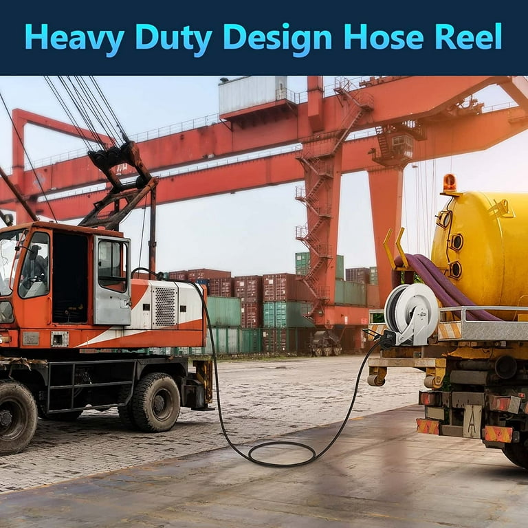 Rocita Diesel Fuel Hose Reel, 1/4 inch x 50 ft Retractable Oil Hose Reel  Hose Holder, 5800 PSI Industrial Auto Hose Oil Heavy Duty Steel  Construction