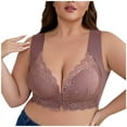thumbnail image 3 of Feancey Front Closure Bras for Women Plus Size Lace Wireless Bra Lightly Padded Push Up Brassiere High Support Full Coverage Everyday Bralette Pink XL, 3 of 6