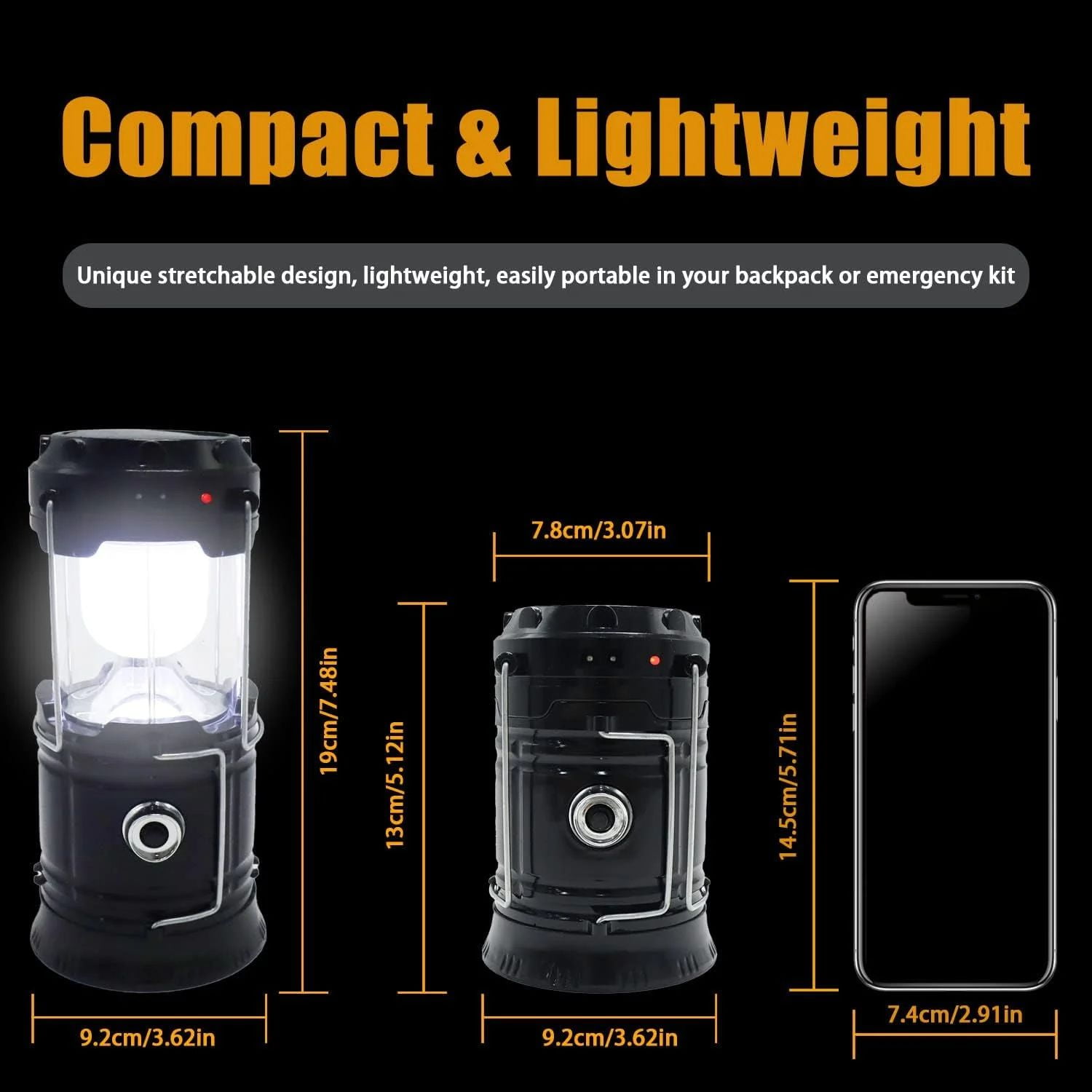 Lanterns, Camping Lantern, Solar Lantern Flashlights Charging for Phone, USB Rechargeable Led Camping Lantern, Collapsible & Portable for Emergency, Hurricanes, Power Outage, Storm