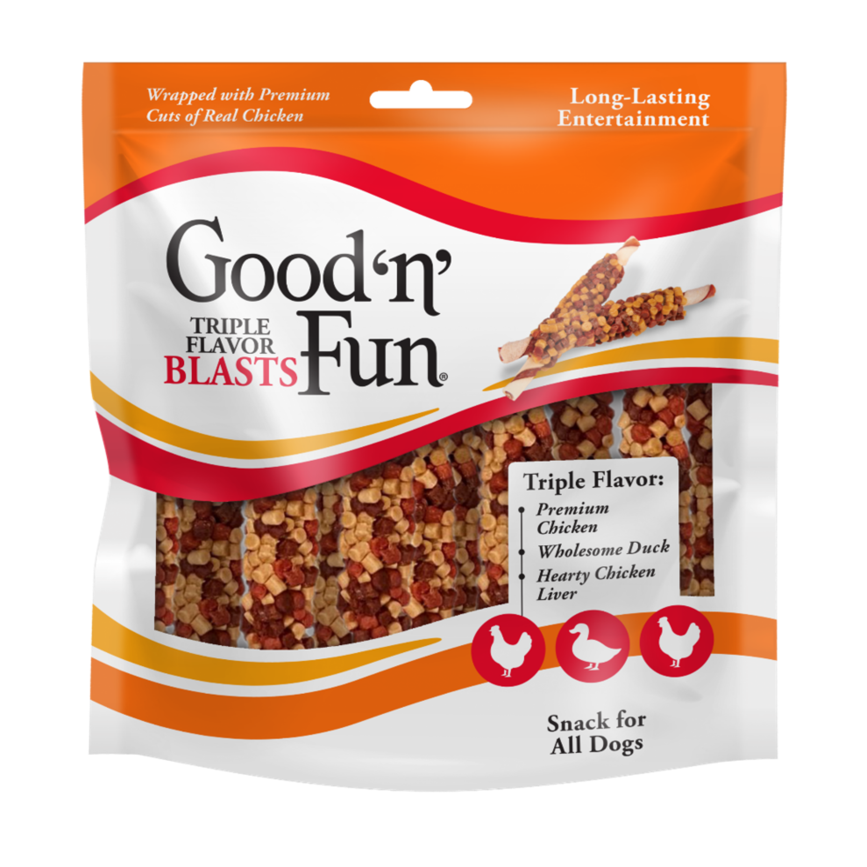 Good 'n' Fun Triple Flavor Blasts Rawhide Chews, 12-Oz