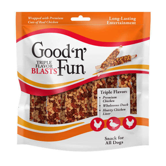 Good 'n' Fun Triple Flavor Blasts, Rawhide Chews for All Dogs, 12 oz
