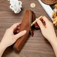 thumbnail image 3 of Cowhide Crazy Horse Leather Pen Case Leather Pencil Pouch Genuine Leather Handcrafted Real Leather Bags Zippered Holder for Men Women Adults Stationery Storage Reading Glasses Saddle Brown DIY, 3 of 9