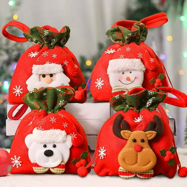 Fiudx Bolsa de Regalo Navideña, de Tela, Reutilizable y Lavable, con Diseño Decorativo de Bendición, Perfecta para Fiestas, Decoración Del Hogar, Solución de Almacenamiento Festivo, 1 Pieza