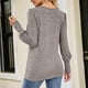 thumbnail image 5 of Jersey de manga larga para mujer, Top con cuello redondo y puños con botones, blusa holgada y cómoda para mujer, Top caqui L, 5 of 7