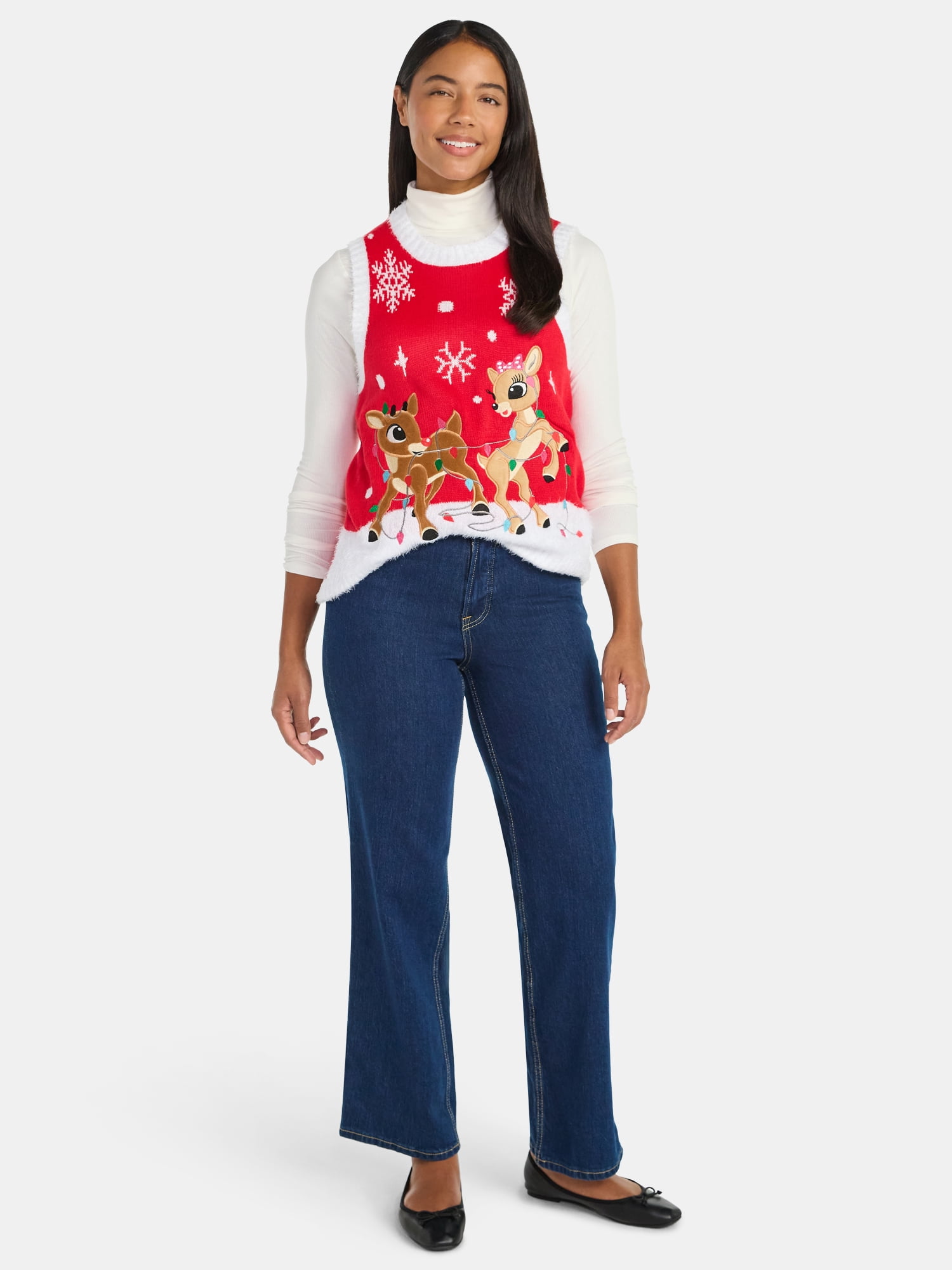 Rudolph the Red-Nosed Reindeer Women's Embellished Christmas Sweater Vest, Sizes XXS-XXL