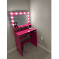 thumbnail image 3 of Vanity Desk with Mirror and Lights, Dressing Table with Large Drawer, 2 Level Storage Dresser & 3 Lighting Modes Adjustable Brightness, Suitable for Bedroom(Rose Pink), 3 of 12
