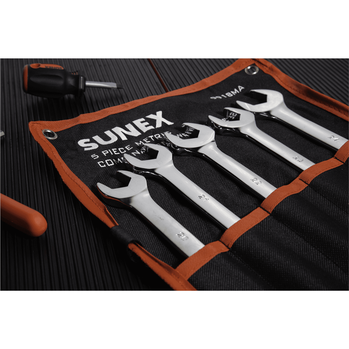 Sunex 9918MA 5pc Metric Full Polished V-Groove Combination Wrench Set