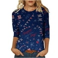 thumbnail image 1 of Camiseta estampada a la moda para mujer, blusa de manga 3/4 de longitud media, cuello redondo, camisetas informales Pompotops  FGAJ2493, 1 of 5