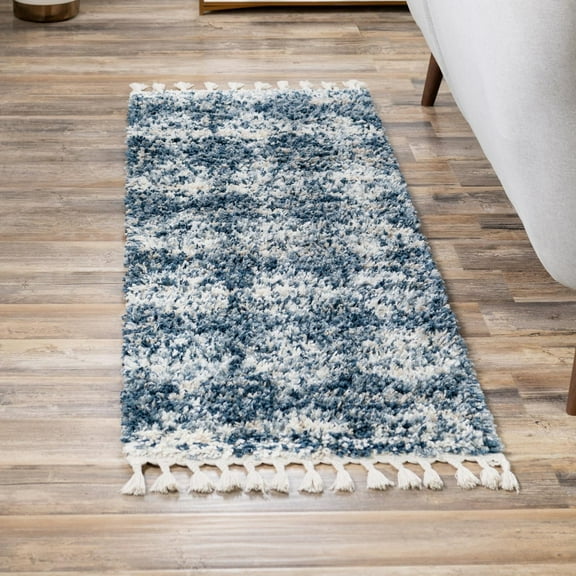 Unique Loom Serenity Shag Collection Area Rug - Soufriere (2' 7" x 12' Runner Blue/Ivory)
