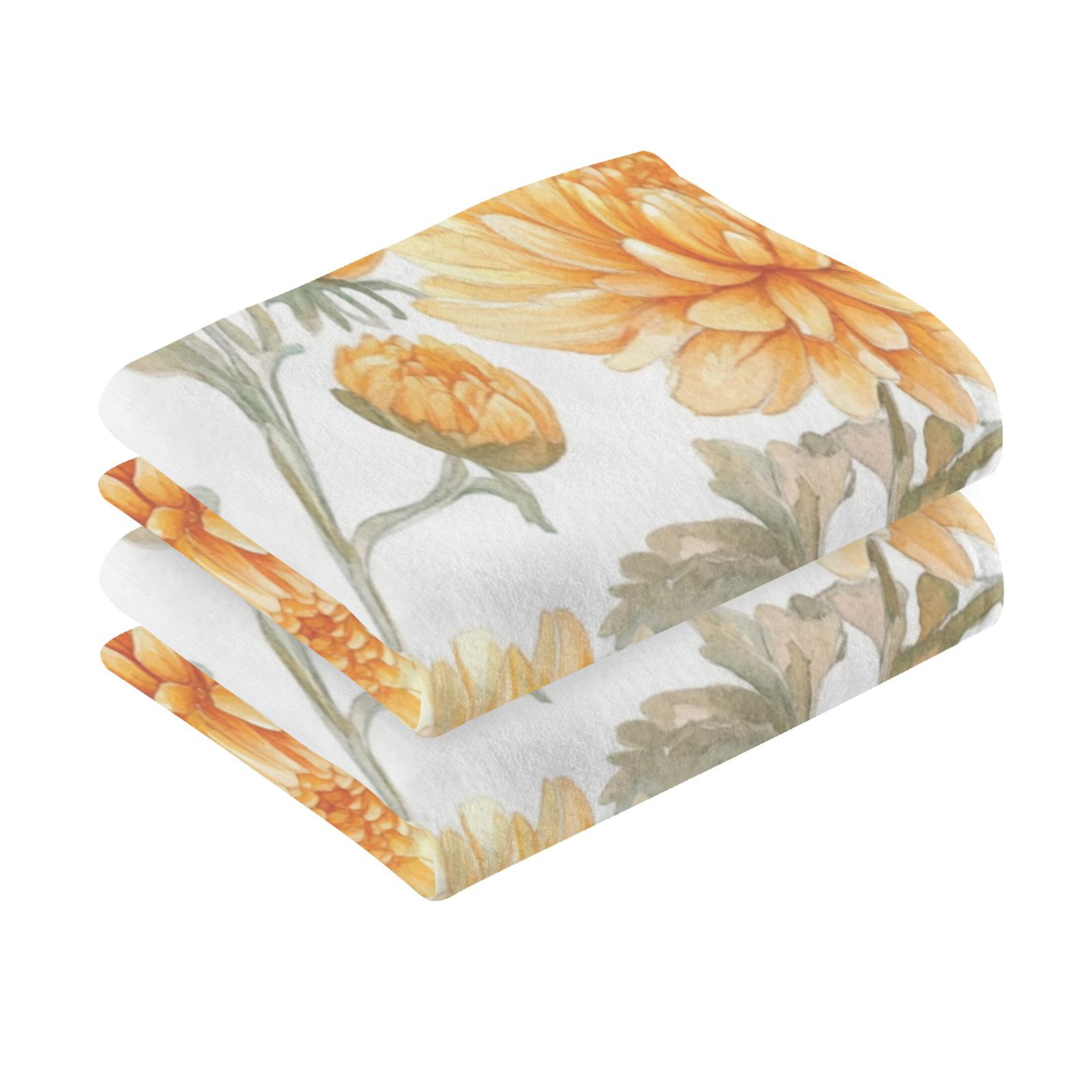 Cotton Towel Two-Piece 16x28 Inch One Sizex2 Face Towel Set Towel Set Cotton Hand Bath Towel Bathroom Beach Chrysanthemums Yellow