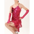 thumbnail image 4 of TiaoBug Girl's Latin Dance Leotard Salsa Rumba Tango Sequin Tassel Flapper Dress Hot Pink 8-10, 4 of 7