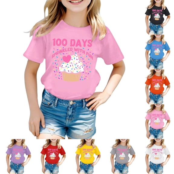 KKBOTIVE 100 Days Of School Shirt Boys Girls Casual T-Shirt Letter Print Graphic Tshirt Kids Toddler Daily School Wear, Grey Size: 3-4 Years