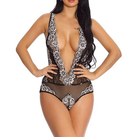 

Ladies Sheer Lingerie Lace Floral Halter Babydoll Bodysuit See-through Underwear