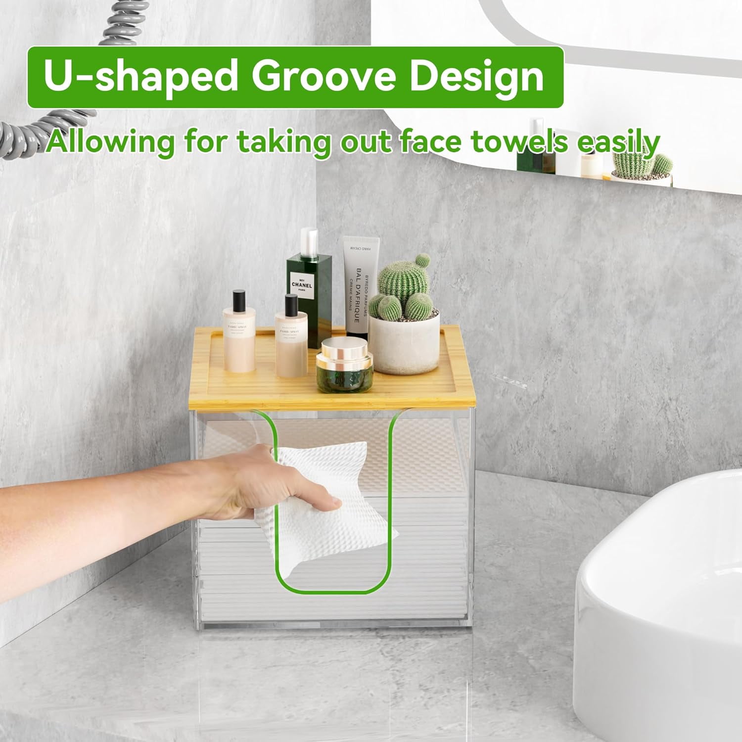 VEGEVIGI Clear Acrylic Disposable Face Towel Holder With Drawer - XL Towel Storage Box For Bathroom Countertop - View #10