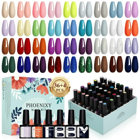 Kit de esmaltes de uñas en gel PHOENIXY, 40 unidades, 36 colores, con capa base