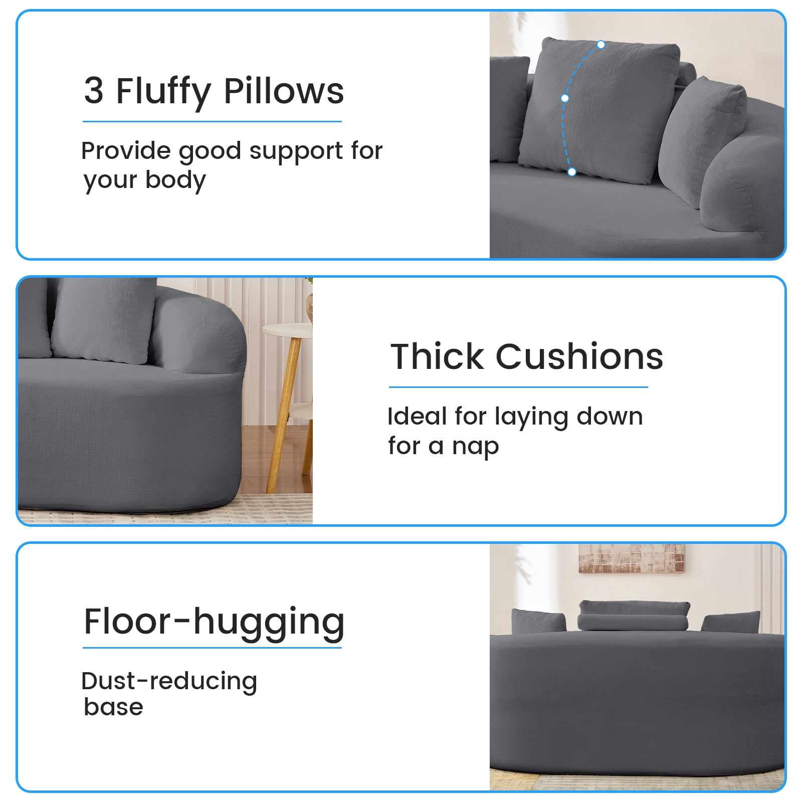 ZAFLY 67” Cloud Comfy Sofa, Deep Seat Loveseat for Living Room, Chenille 2 Seater Cloud Couch, No Assembly Required - Dark Gray