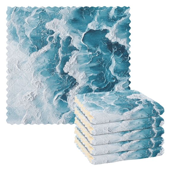6 Pieces of Kitchen Towels 11x11Inch Kitchen Dish Cloths Kitchen Dish Towels Reuseable Cleaning Cloths Blue Ocean Pattern