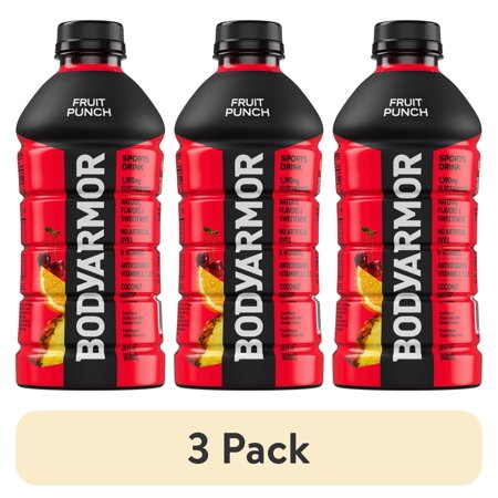 (3 pack) BODYARMOR Fruit Punch Electrolyte Sports Drink Bottle, 28 fl oz